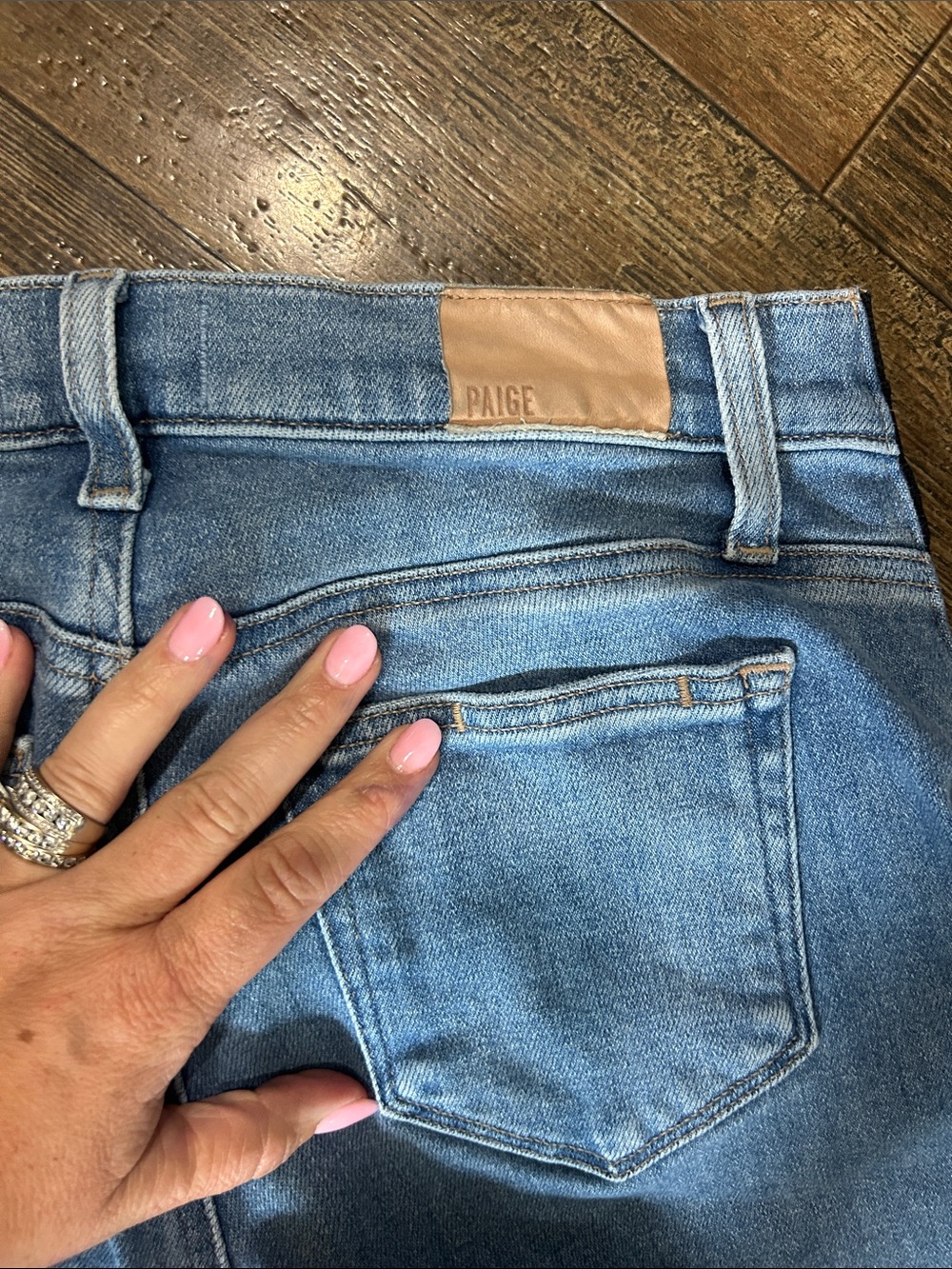 PAIGE Light Blue Straight-Leg with Black Waist stretch panels “maternity” EUC - Picture 4 of 9